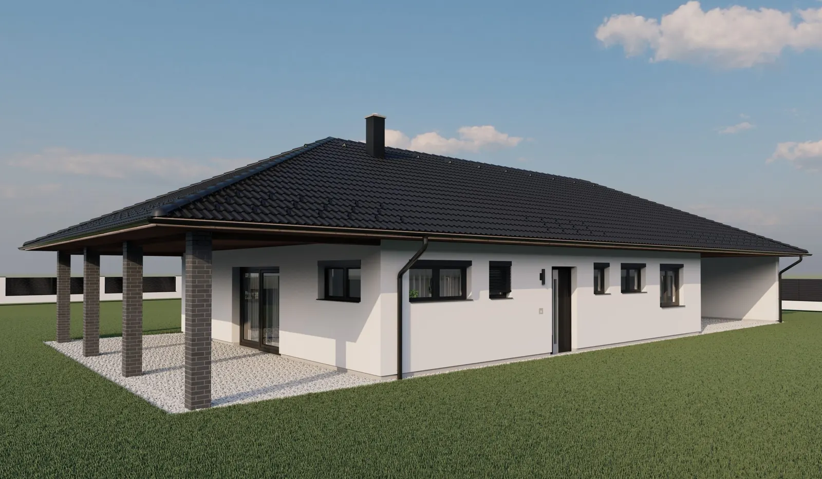 Bungalov s krytou terasou, Čejetice – krytá terasa na sloupech