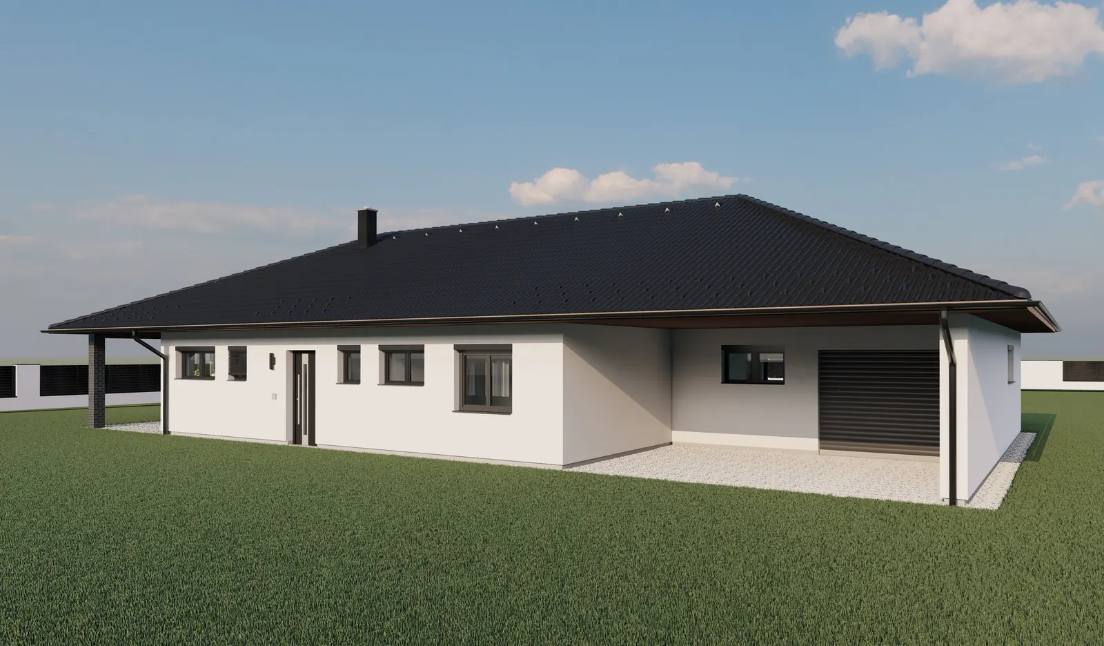 Bungalov s krytou terasou, Čejetice – vstupní fasáda