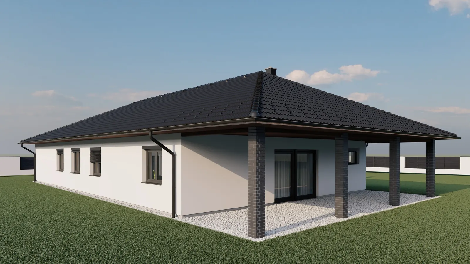 Bungalov s krytou terasou, Čejetice – pohled ze zahrady