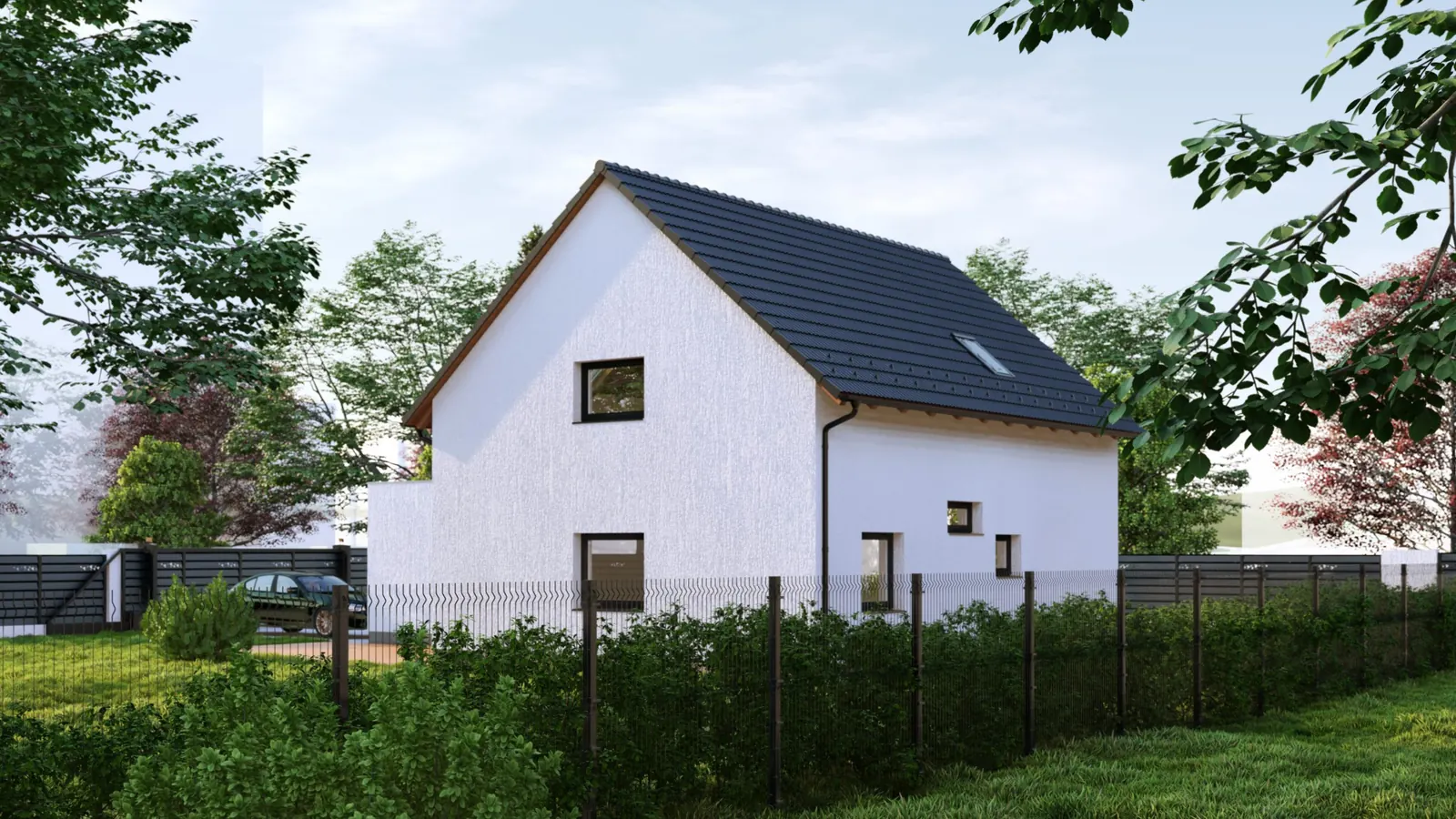 Rodinný dům s dvojgaráží, Dolní Dvořiště – pohled z ulice