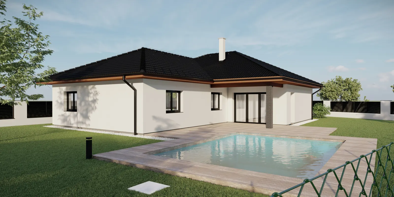 Bungalov s bazénem, Katovice – terasa s bazénem