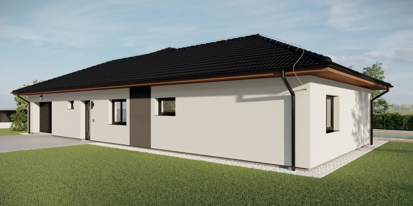 Bungalov s bazénem, Katovice – vstupní fasáda
