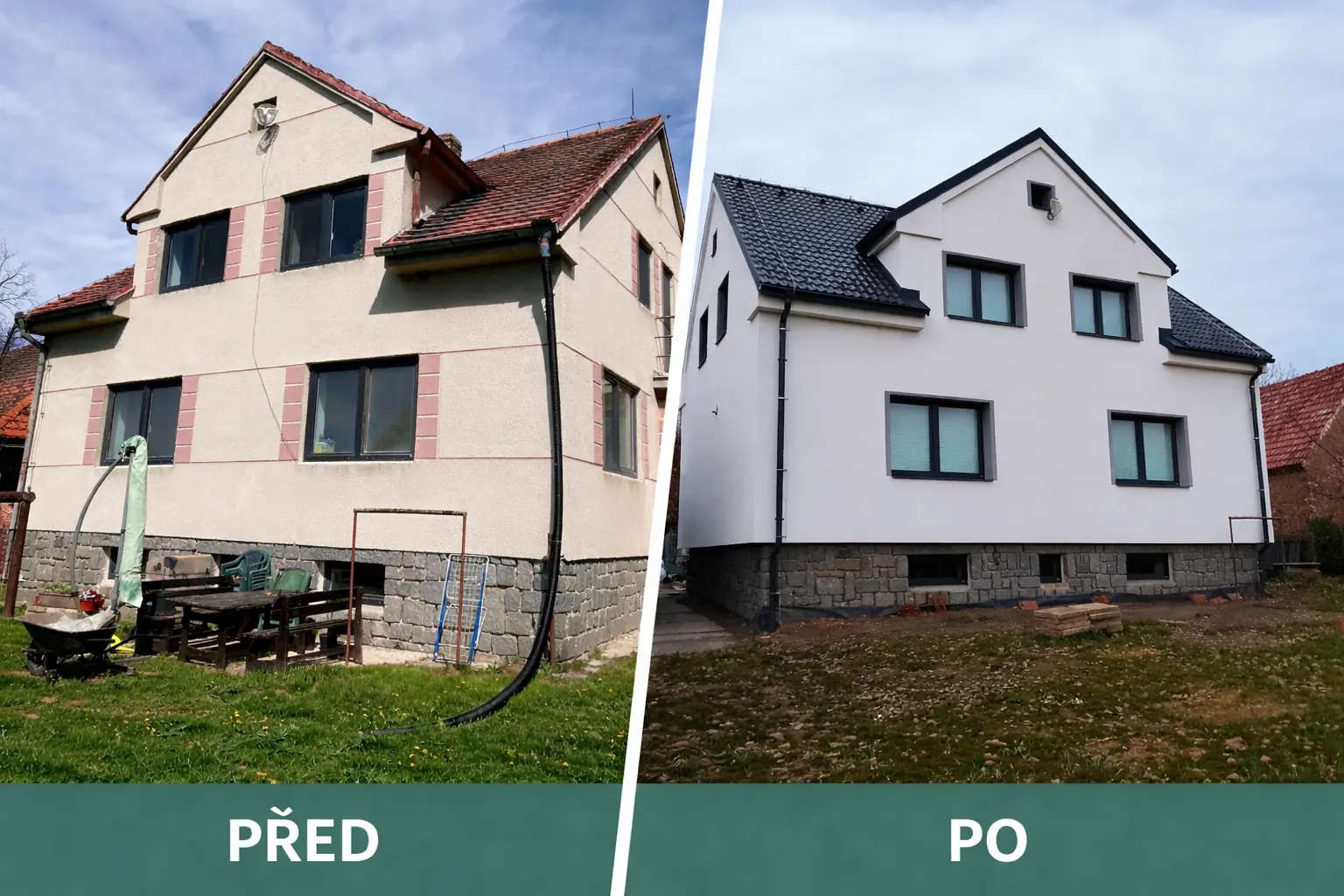 Rekonstrukce domu s dotací Oprav dům po babičce, Lom u Blatné – dům před rekonstrukcí a po ní