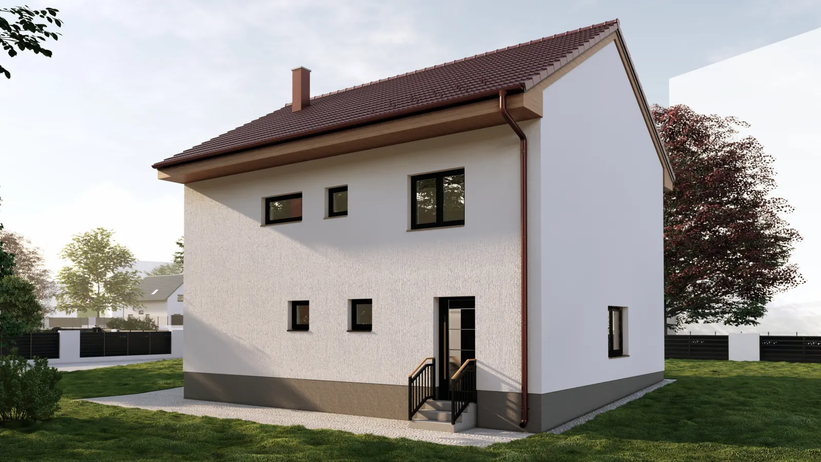 Patrový rodinný dům, Mirotice – vstupní fasáda