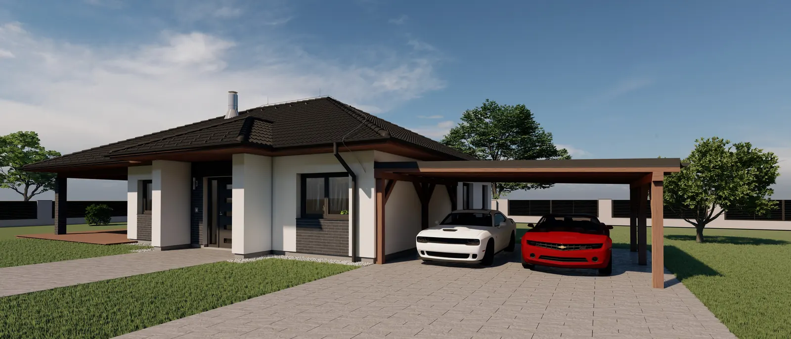 Bungalov s přístřeškem pro dvě auta, Poříčí u Strakonic – přístřešek pro dvě auta