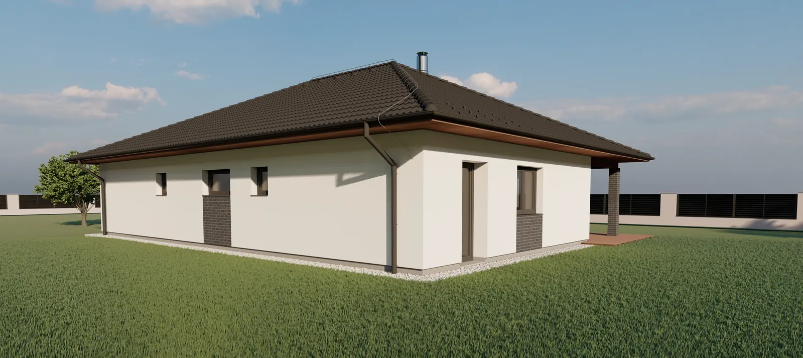 Bungalov s přístřeškem pro dvě auta, Poříčí u Strakonic – zadní pohled na dům