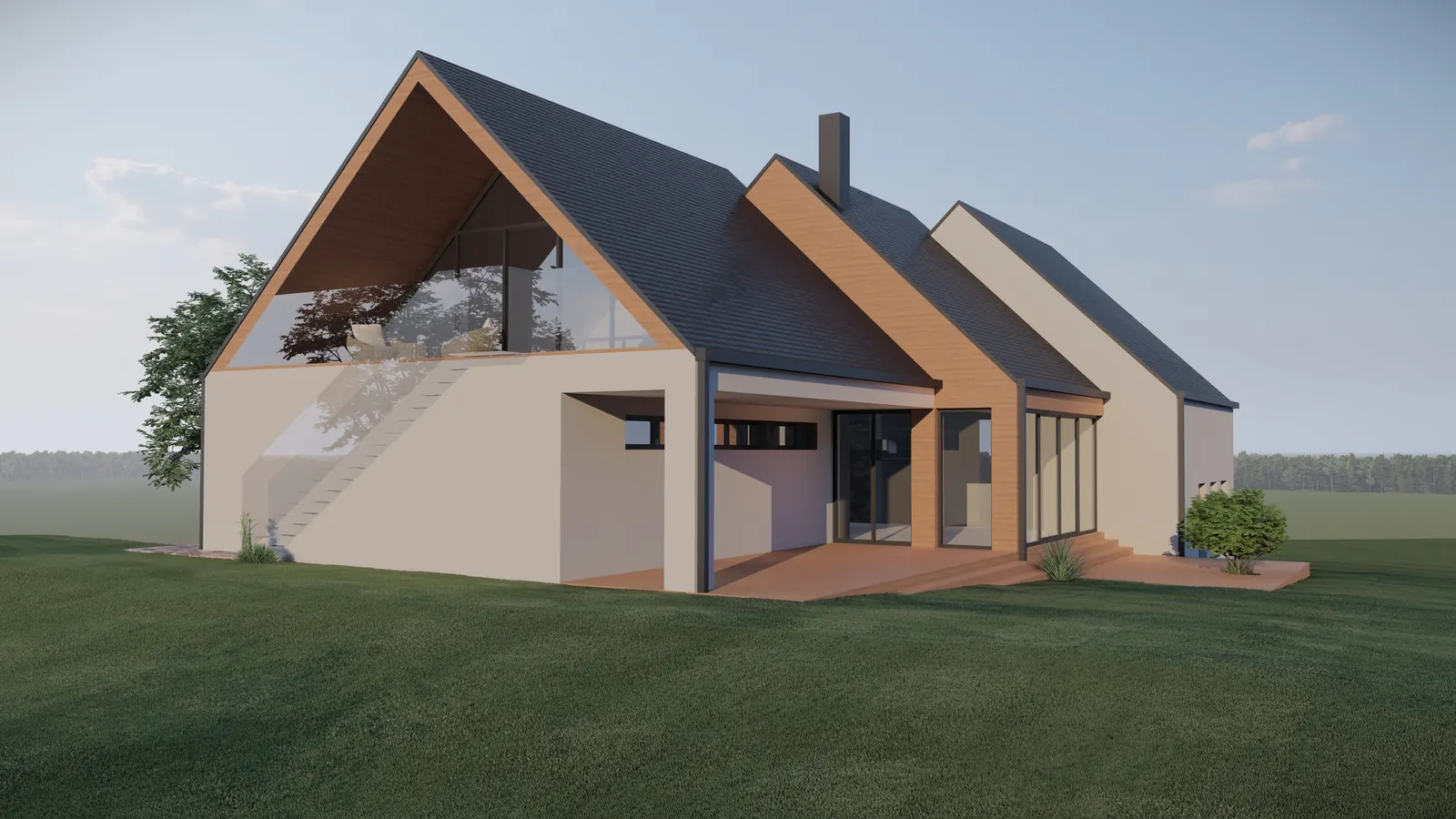 Rodinný dům ze tří propojených hmot, Svatý Jan nad Malší – štít s lodžií