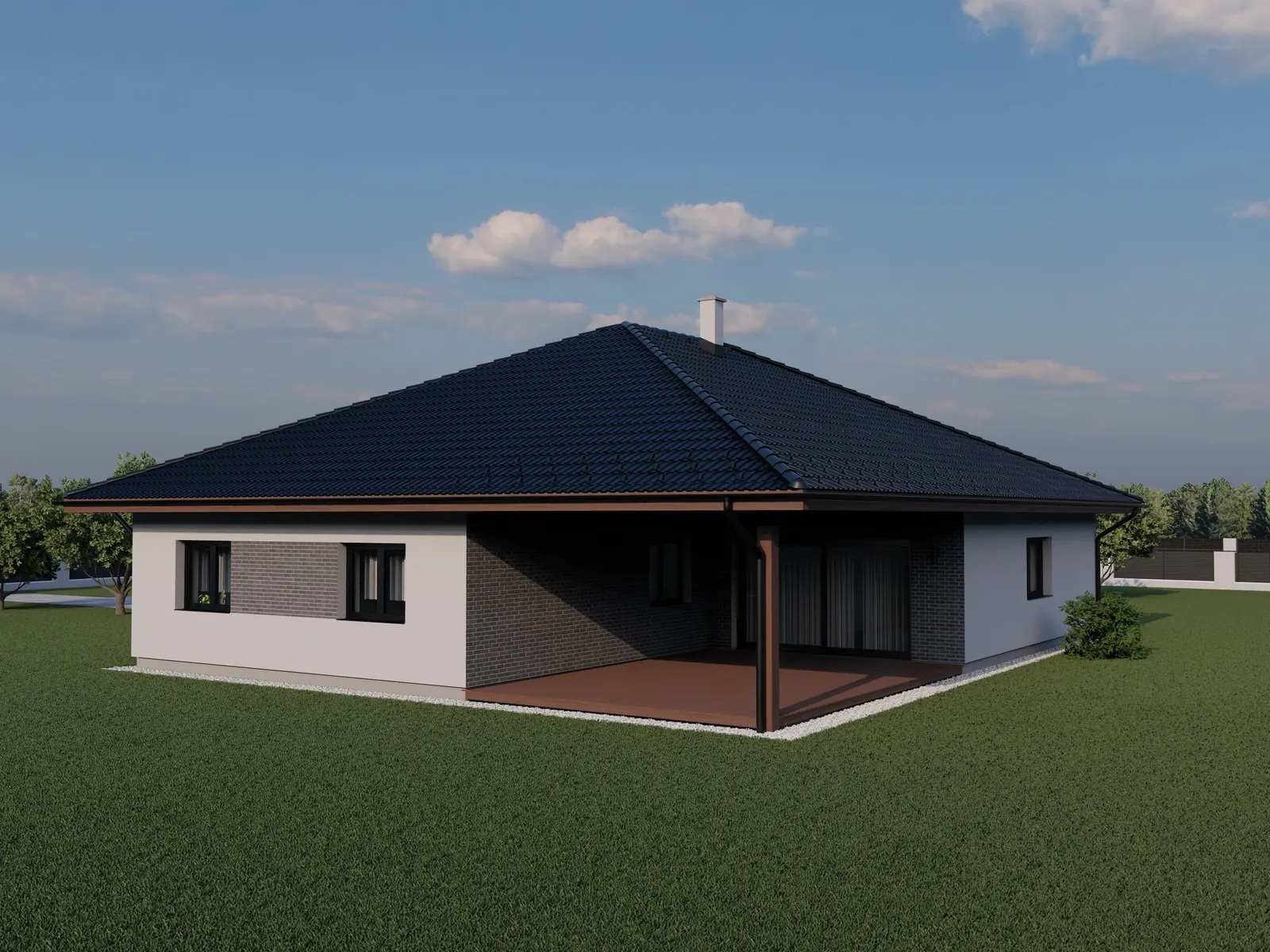 Bungalov s valbovou střechou, Vlkovice – krytá terasa