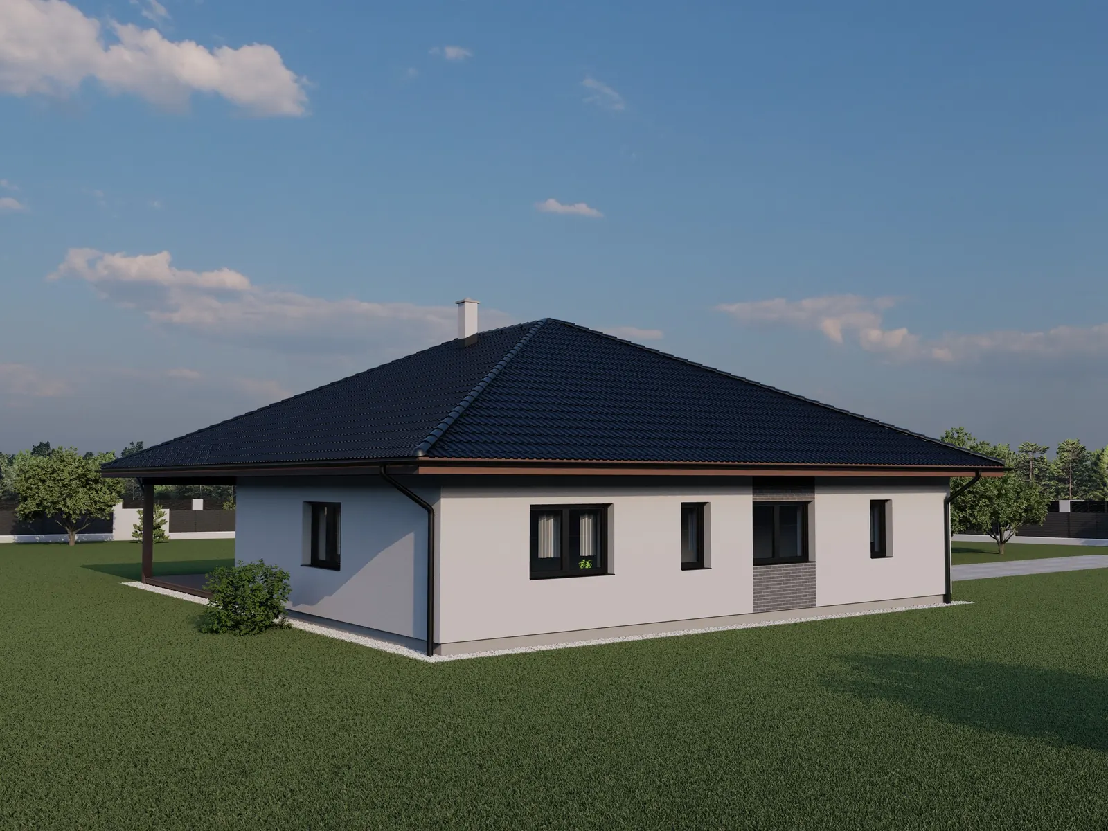 Bungalov s valbovou střechou, Vlkovice – pohled ze zahrady
