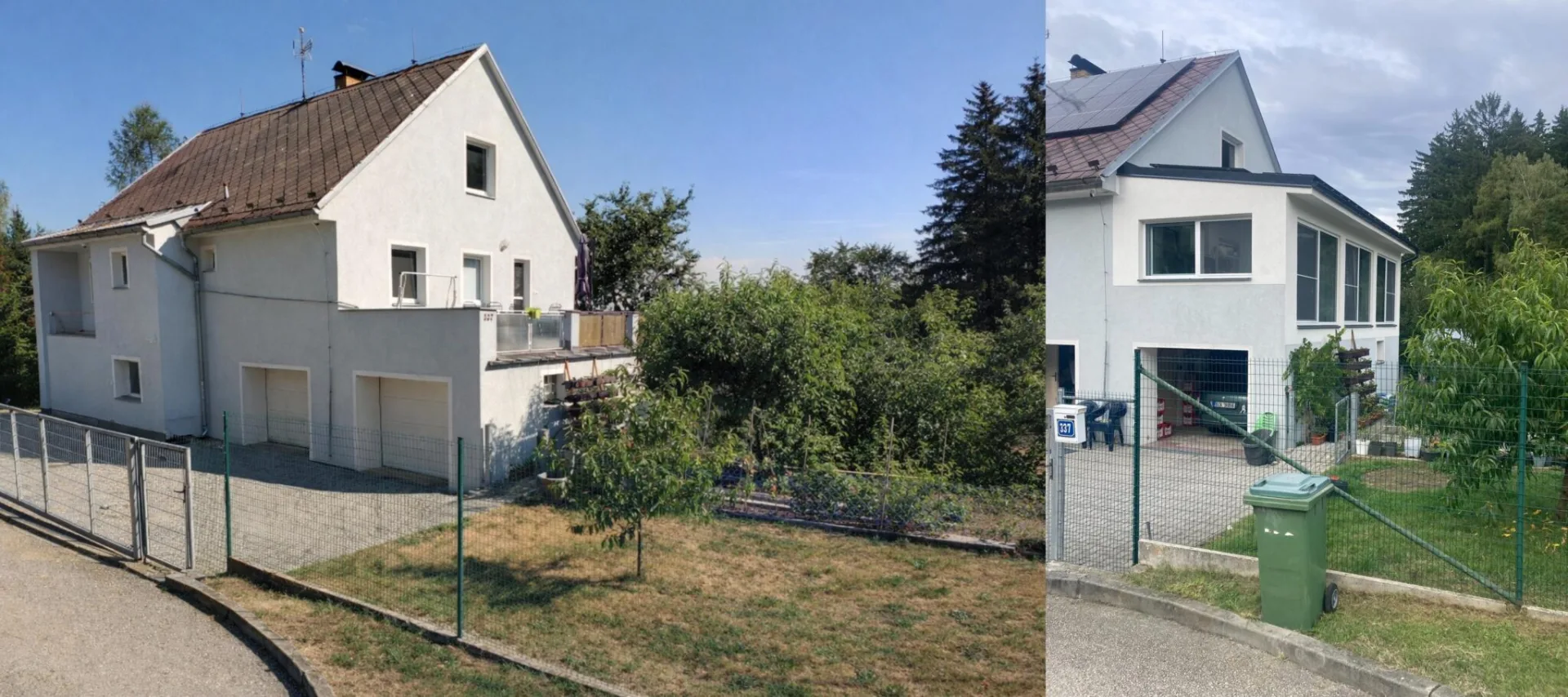 Přístavba a terasa rodinného domu, Strakonice – srovnání domu před přístavbou a po ní